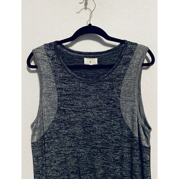 LOFT Lou Grey Tank Dress Womens Large Black Gray Spacedye Drawstring Waist Boho - Picture 3 of 7